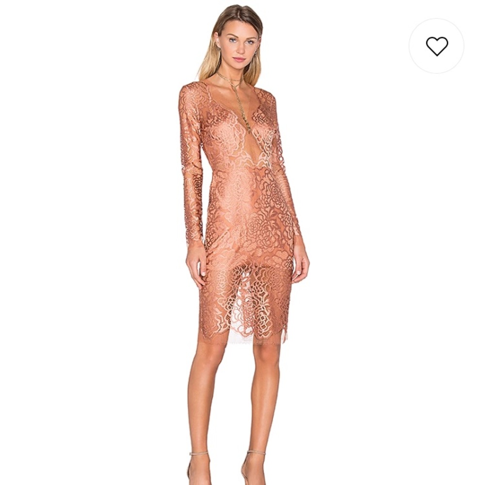 Michelle Mason Long Sleeve Lace Dress Terracotta 0